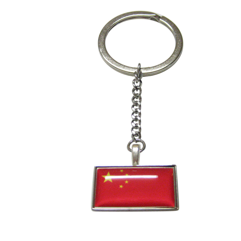 Thin Bordered China Flag Pendant Keychain